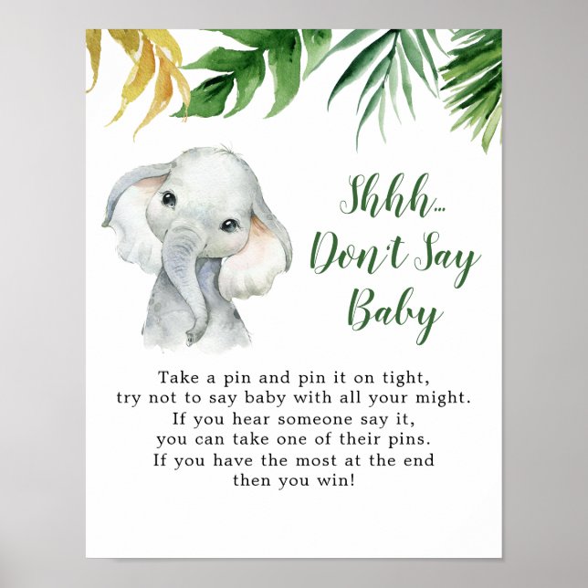 Tropical Elephant Boy Baby Shower Don't Say Baby Poster (Front)