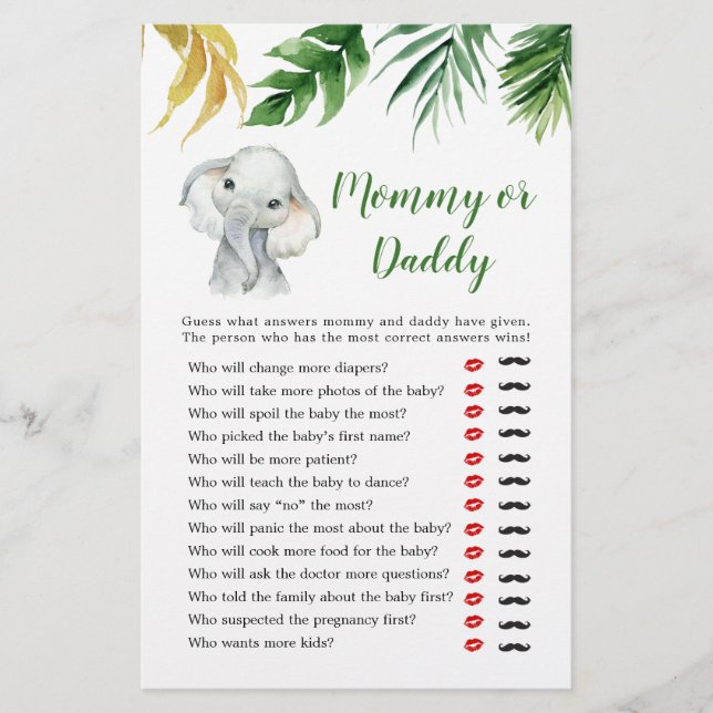 Tropical Elephant Boy Baby Shower Mommy or Daddy (Front)