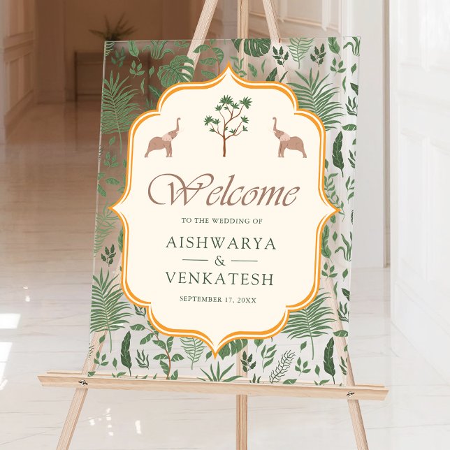 Tropical Elephant Indian Wedding Welcome Acrylic Sign (Creator Uploaded)