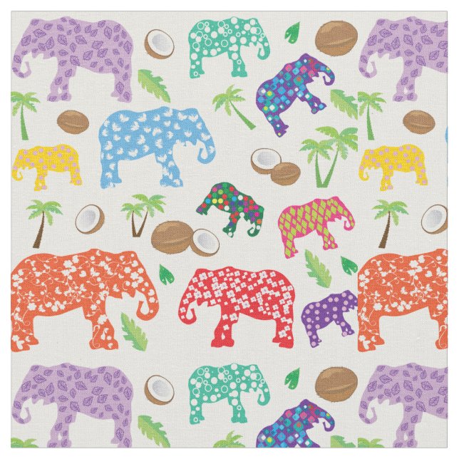 Tropical Elephants Fabric (Close Up)