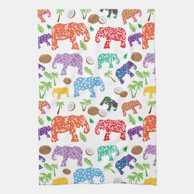 Tropical Elephants Kitchen Towel (Vertical)