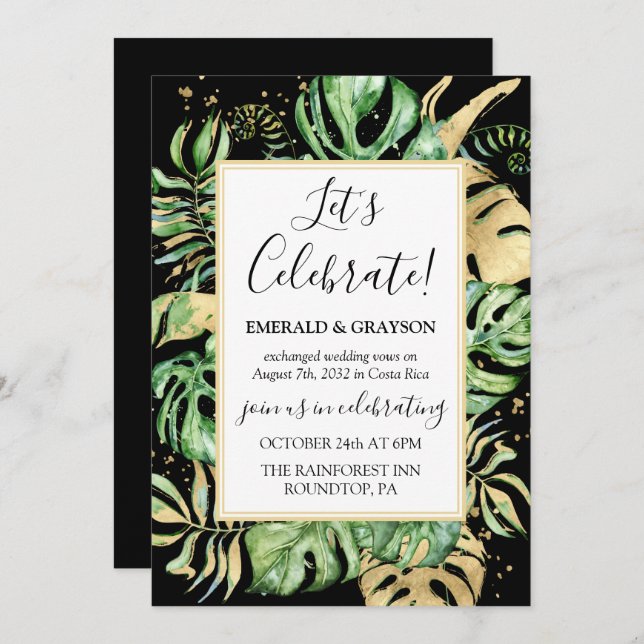 Tropical Elopement Wedding Reception Party Invitation (Front/Back)