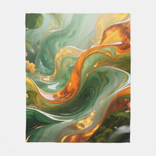 Tropical Emerald Amber Swirl Fleece Blanket
