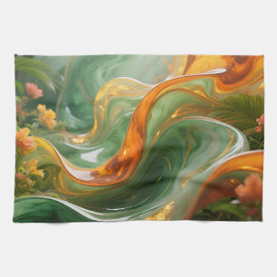Tropical Emerald Amber Swirl Kitchen Towel