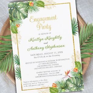 Tropical Engagement Party Watercolor Floral Gold Invitation