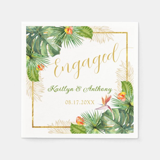 Tropical Engagement Party Watercolor Palm Floral Napkin (Front)