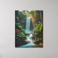 Tropical Escape – Deep Jungle Waterfall Canvas Art