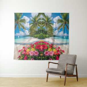 "Tropical Escape: Ocean Bloom Wall Tapestry