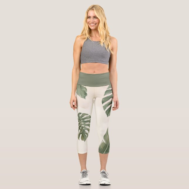 Tropical Escape Pattern | Luxury Yoga Capri Leggings (Front)