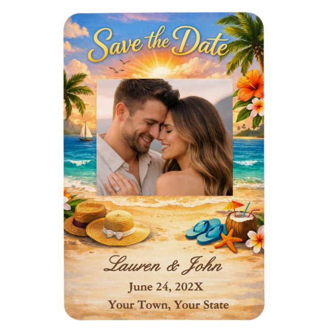 Tropical Eternity Photo Save Date Wedding Magnet (Vertical)