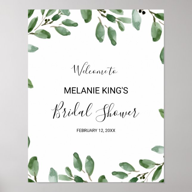 Tropical Eucalyptus Bridal Shower Welcome Poster (Front)