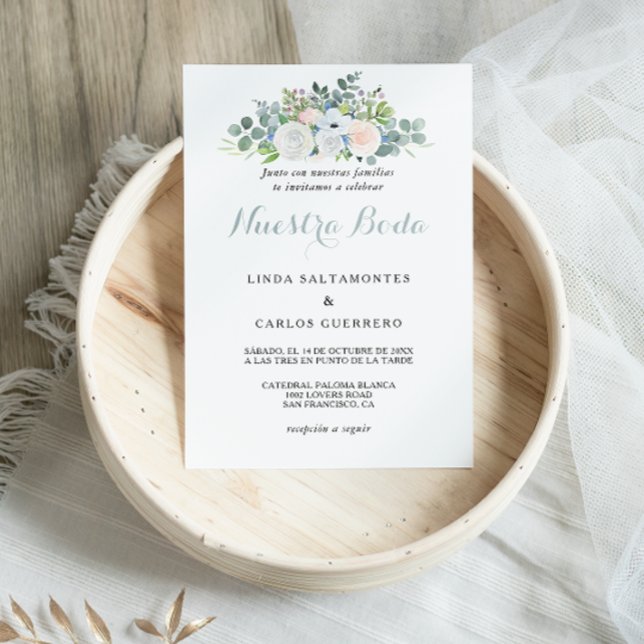 Tropical Eucalyptus Greenery Spanish Wedding Invitation (Creator Uploaded)