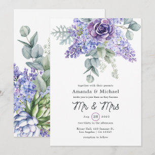 Tropical Eucalyptus Succulents Wedding Invitation