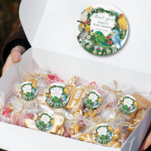 Tropical Exotic baby Wild Parrots Baby Shower Squa Classic Round Sticker