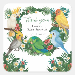 Tropical Exotic baby Wild Parrots Baby Shower Square Sticker