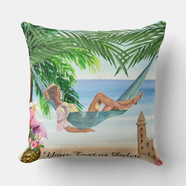 *~* Tropical Exotic  Beach Woman Hammock AR29  Throw Pillow (Front)