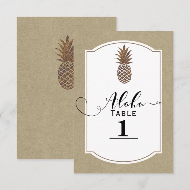 Tropical Exotic Floral Gold Pineapple Table Number (Front/Back)