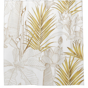 Tropical exotic floral line golden palm leaves and