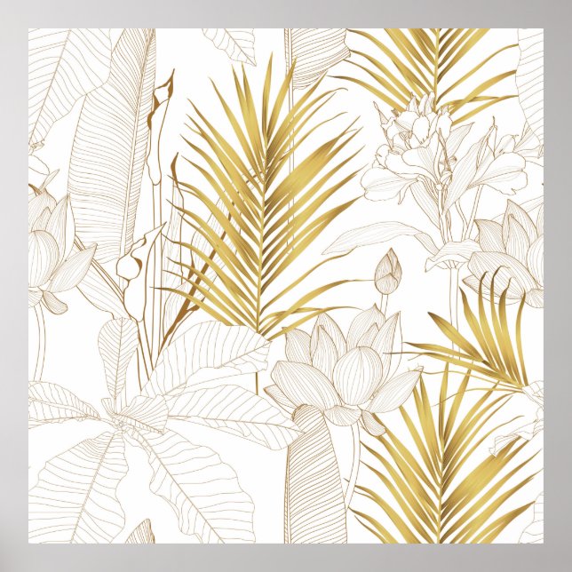 Tropical exotic floral line golden palm leaves and poster (Front)