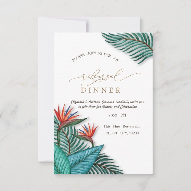 Tropical Exotic Flowers Rehearsal Dinner   Invitation (Front)