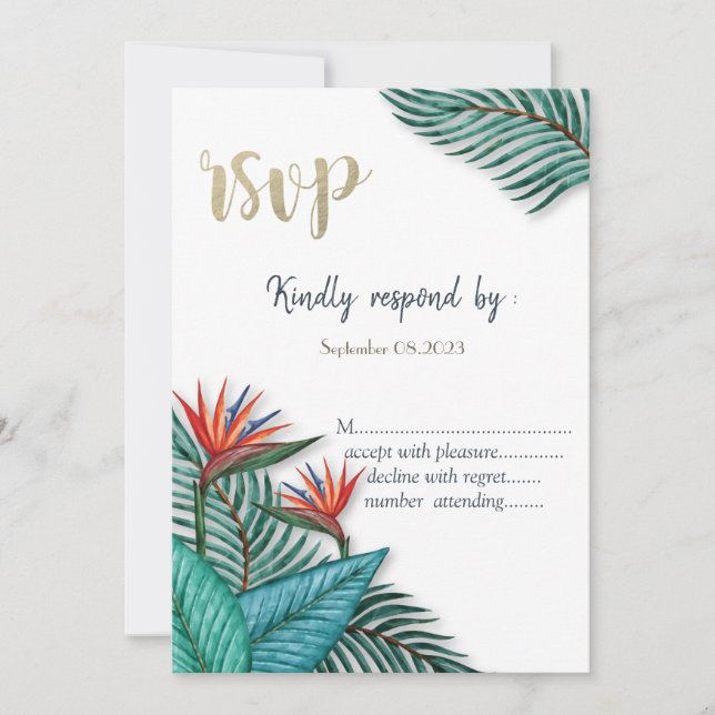 Tropical Exotic Flowers RSVP   Invitation (Front)