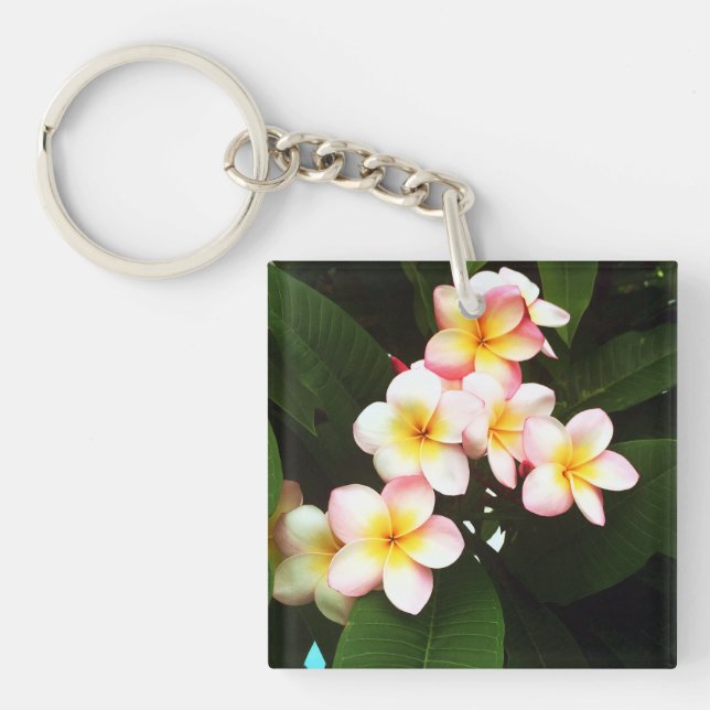 Tropical Exotic Frangipani Flower Keychain (Front)