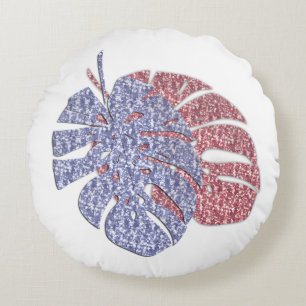 Tropical exotic glitter shine monstera leaves effe round pillow