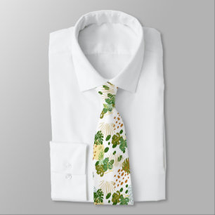 Tropical Exotic Green Leaves Botanical Pattern Tie