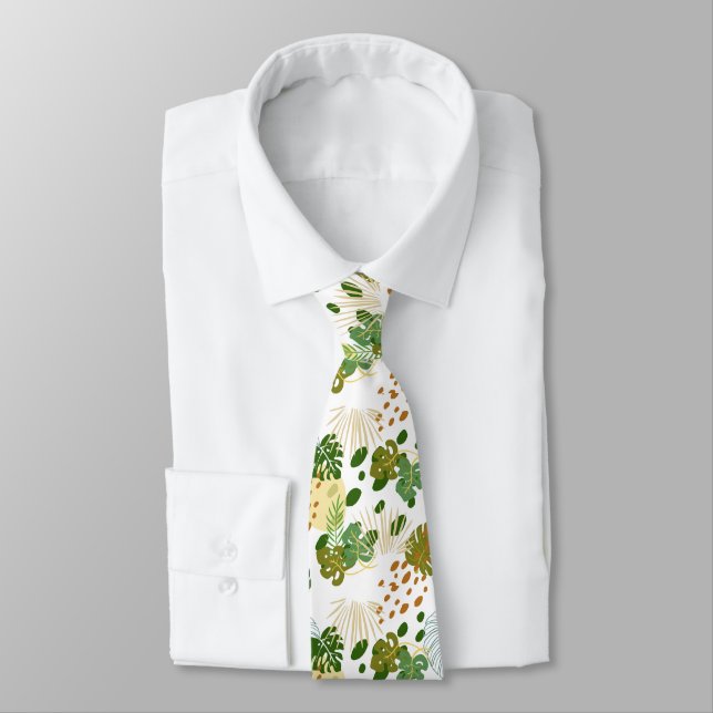 Tropical Exotic Green Leaves Botanical Pattern  Tie (Tied)