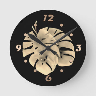 Tropical exotic green monstera leaves watercolor e round clock