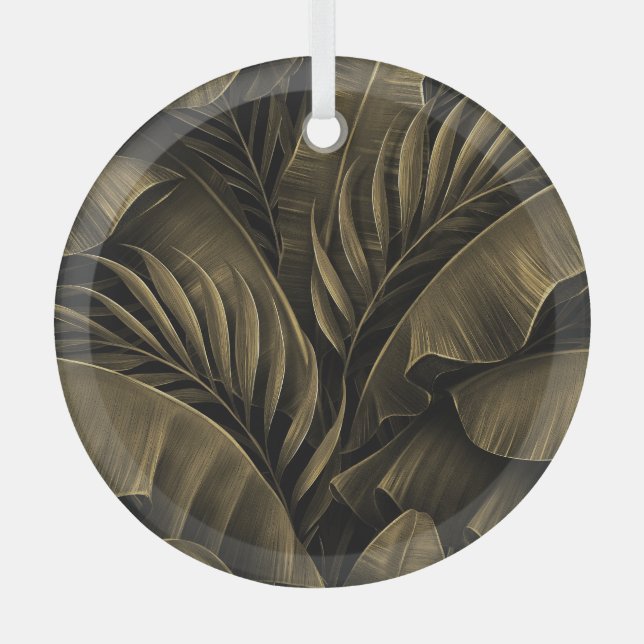 Tropical Exotic: Grunge Golden Nature Glass Ornament (Front)