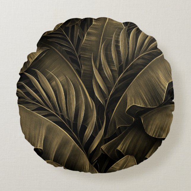 Tropical Exotic: Grunge Golden Nature Round Pillow (Front)