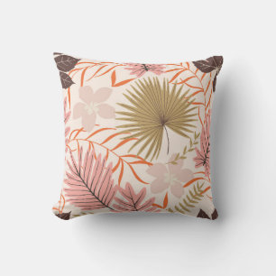 Tropical exotic leaves hand drawn vintage seamless throw pillow