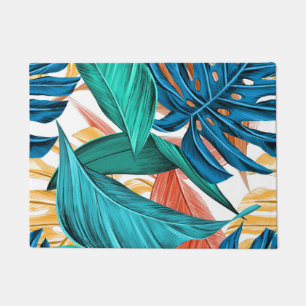 Tropical exotic palm leaves doormat