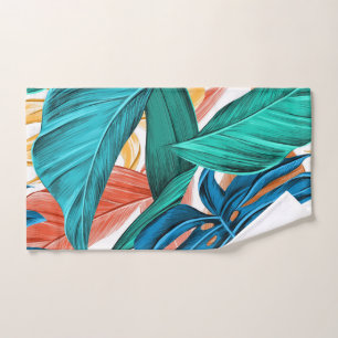 Tropical exotic palm leaves hand towel