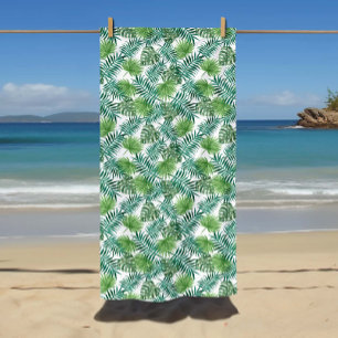 Tropical Exotic Palm Leaves Pattern Beach Towel