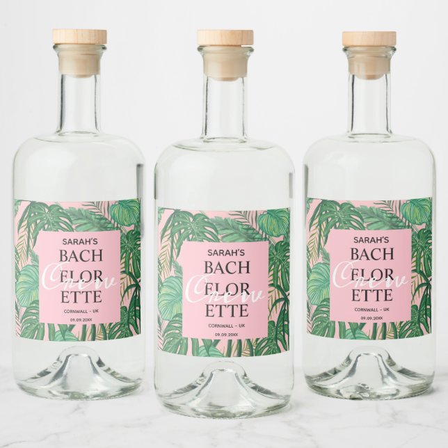 Tropical Exotic Palm Pink Bachelorette Crew Party  Liquor Bottle Label (Bottles)