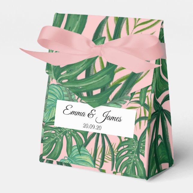 Tropical Exotic Pink Greenery Destination Wedding  Favor Box (Front Side)