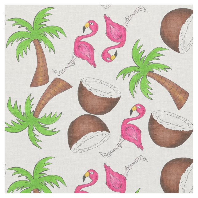 Tropical Fabric (Coconuts, Palm Trees, Flamingos) (Close Up)