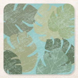 Tropical Faded Leaves Square Paper Coaster