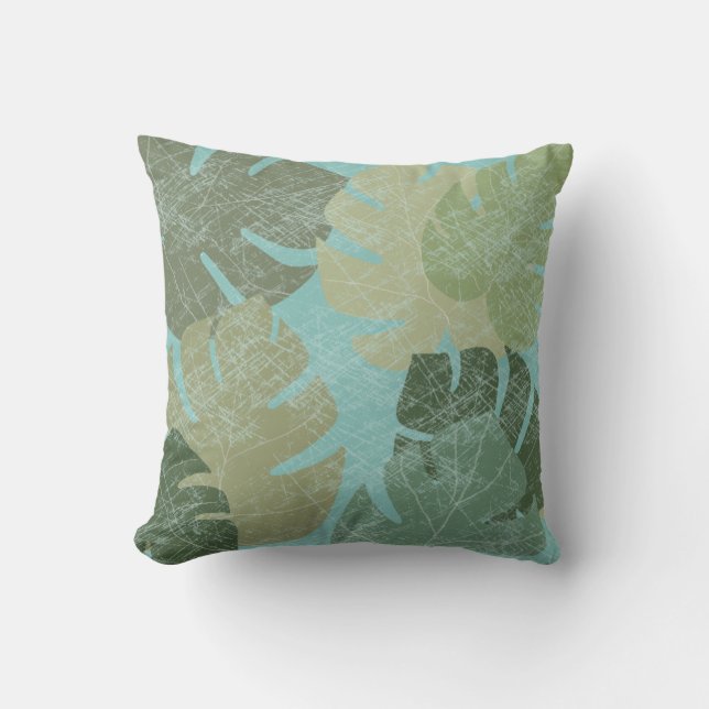 Tropical Faded Leaves Throw Pillow (Front)