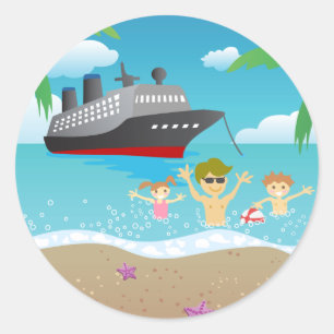 Tropical Family Beach Cruise Fun Classic Round Sticker