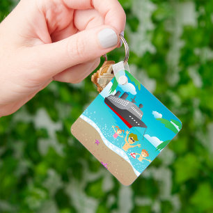 Tropical Family Beach Cruise Fun Keychain