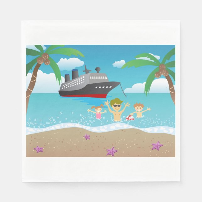 Tropical Family Beach Cruise Fun Napkin (Front)