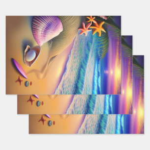 Tropical Fantasy Beach Sunset Wrapping Paper Sheet