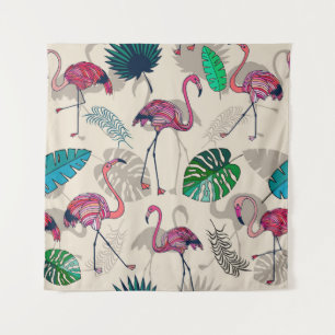 Tropical Fantasy: Flamingo Leaf Pattern Tapestry