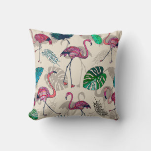 Tropical Fantasy: Flamingo Leaf Pattern Throw Pillow