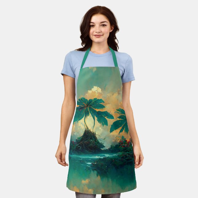 Tropical Fantasy Sea & Palm Trees Apron (Worn)
