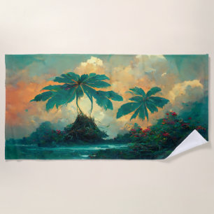 Tropical Fantasy Sea & Palm Trees Beach Towel