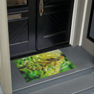 Tropical Fern Green Koru Photo Kia Ora NZ Māori Doormat